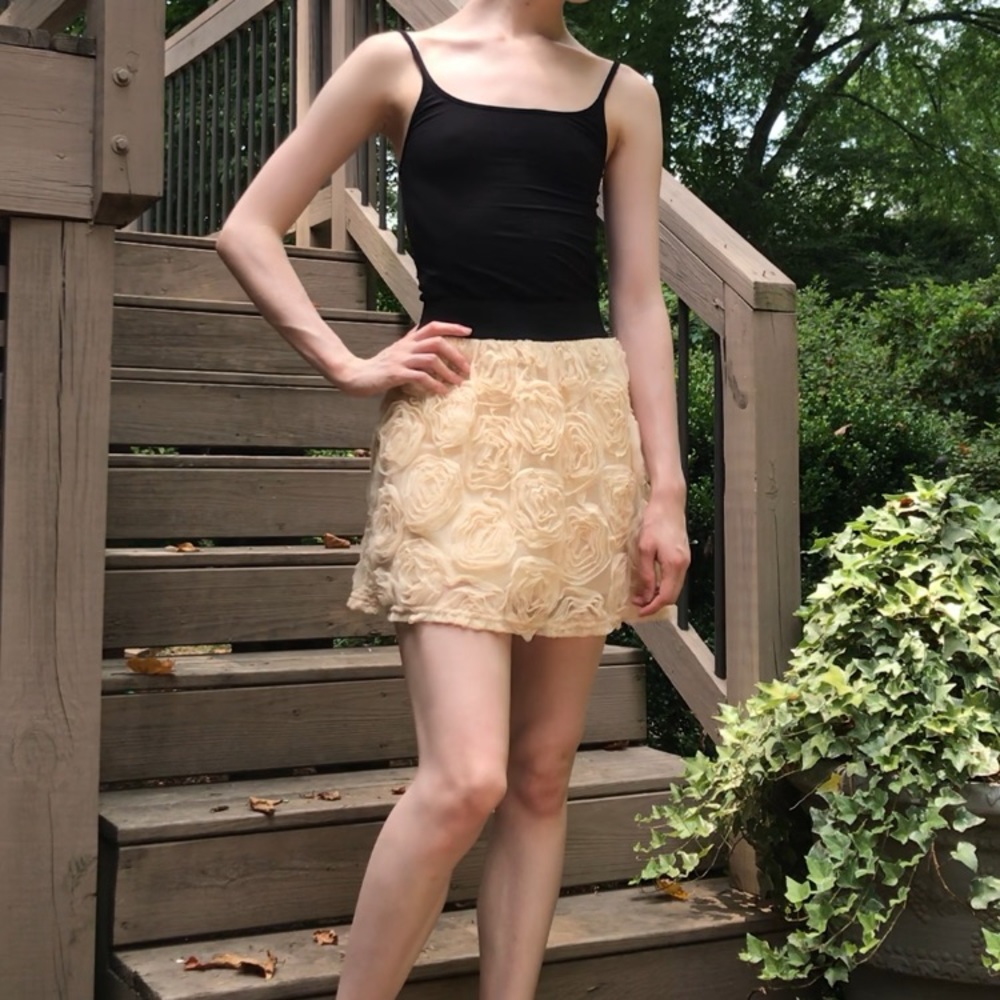 Rose Mesh Cream Atmosphere Mini Skirt